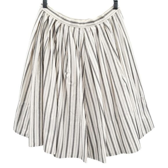H&M Cream & Black Striped Pleated Fully Lined Skirt with Pockets Women's Size 10 - Picture 1 of 10